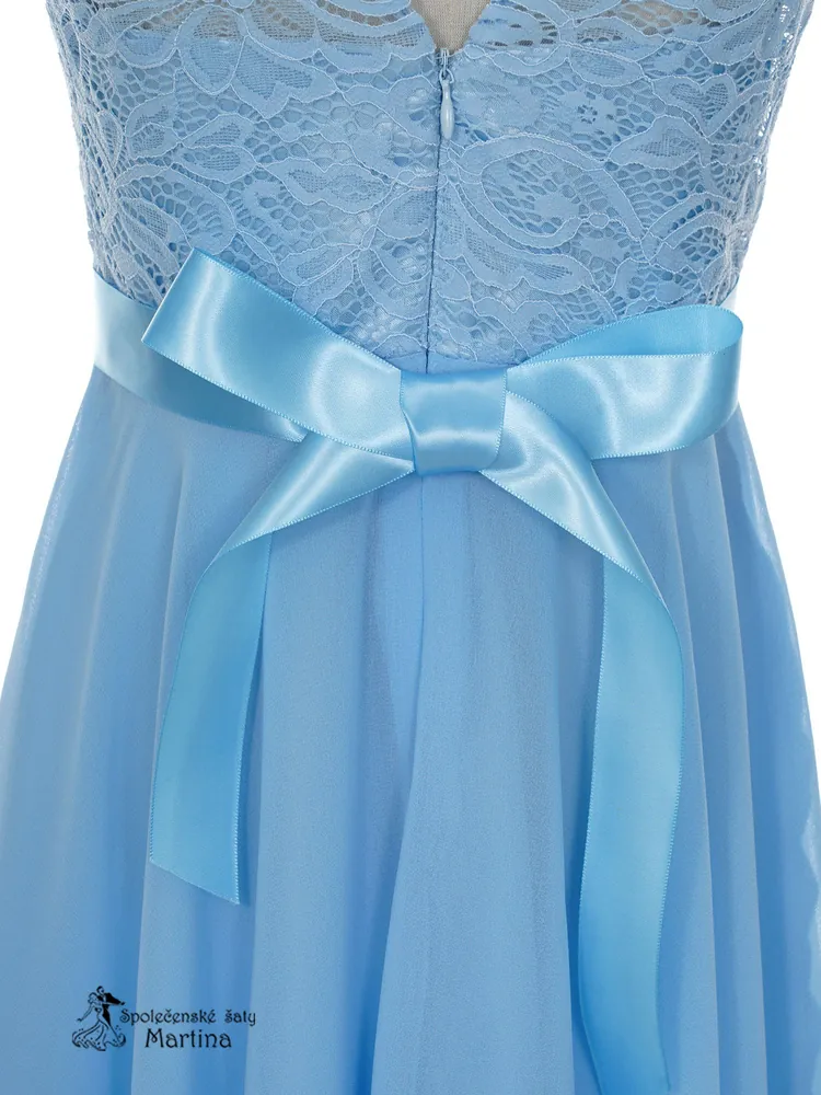 Světle modré asymetrické dívčí šaty "Ivetka"  6-16 let