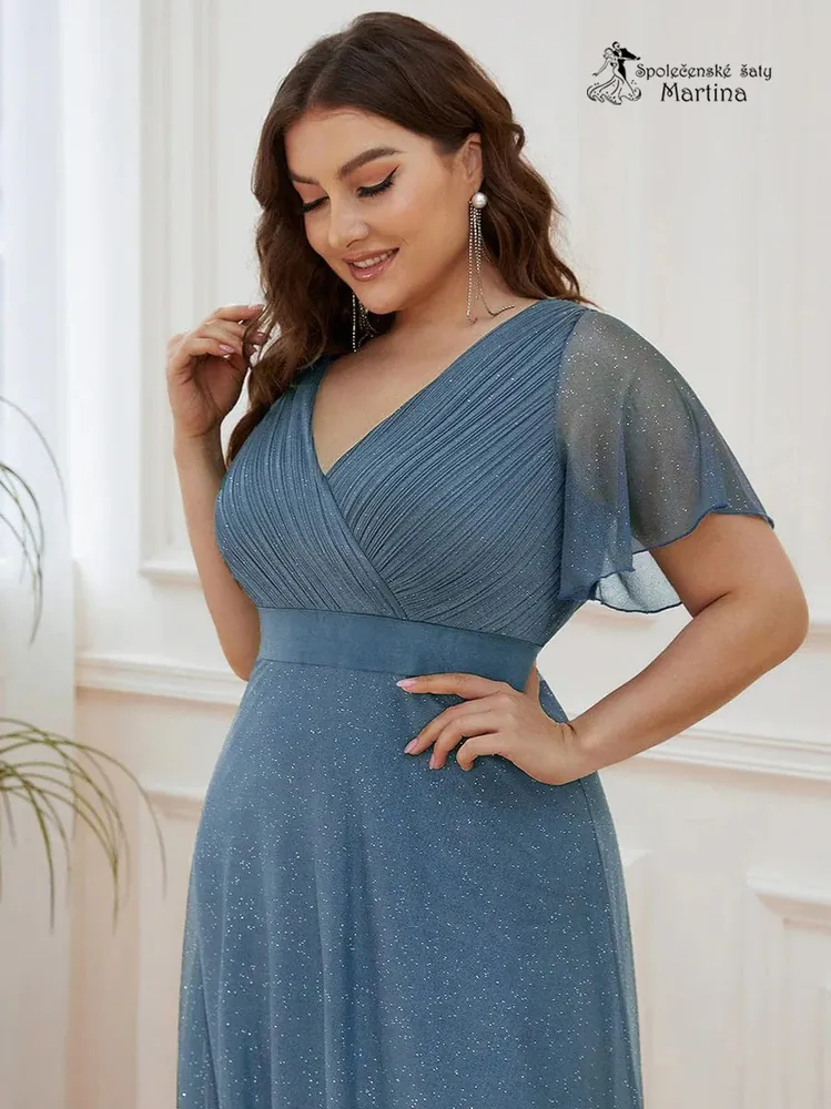 Staromodré jemně třpytivé společenské šaty s volnými rukávy "Darien XXL" 