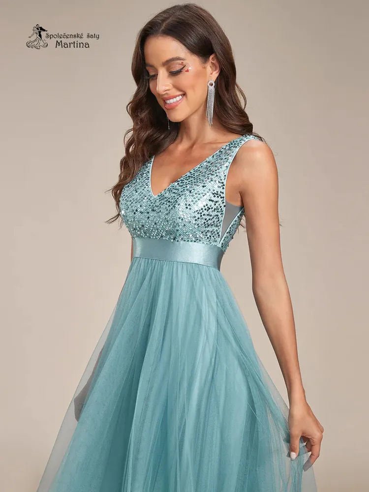 Staromodré asymetrické tylové společenské šaty "Leslie" s flitrovým živůtkem