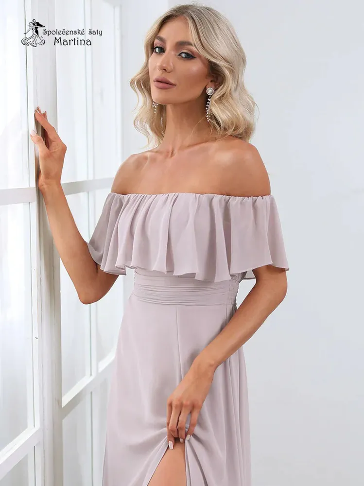 Pudrovo-fialkové šaty pro družičky "Alma" se spadenými rukávy