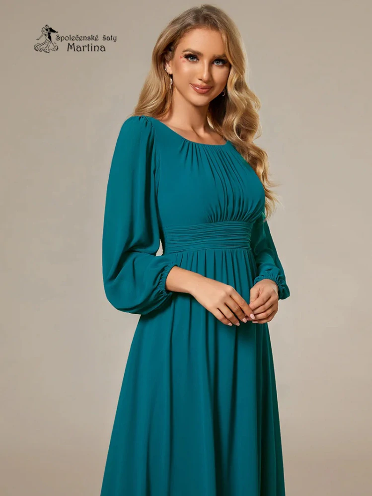 Petrolejové společenské šaty "Addie" s volnými rukávy