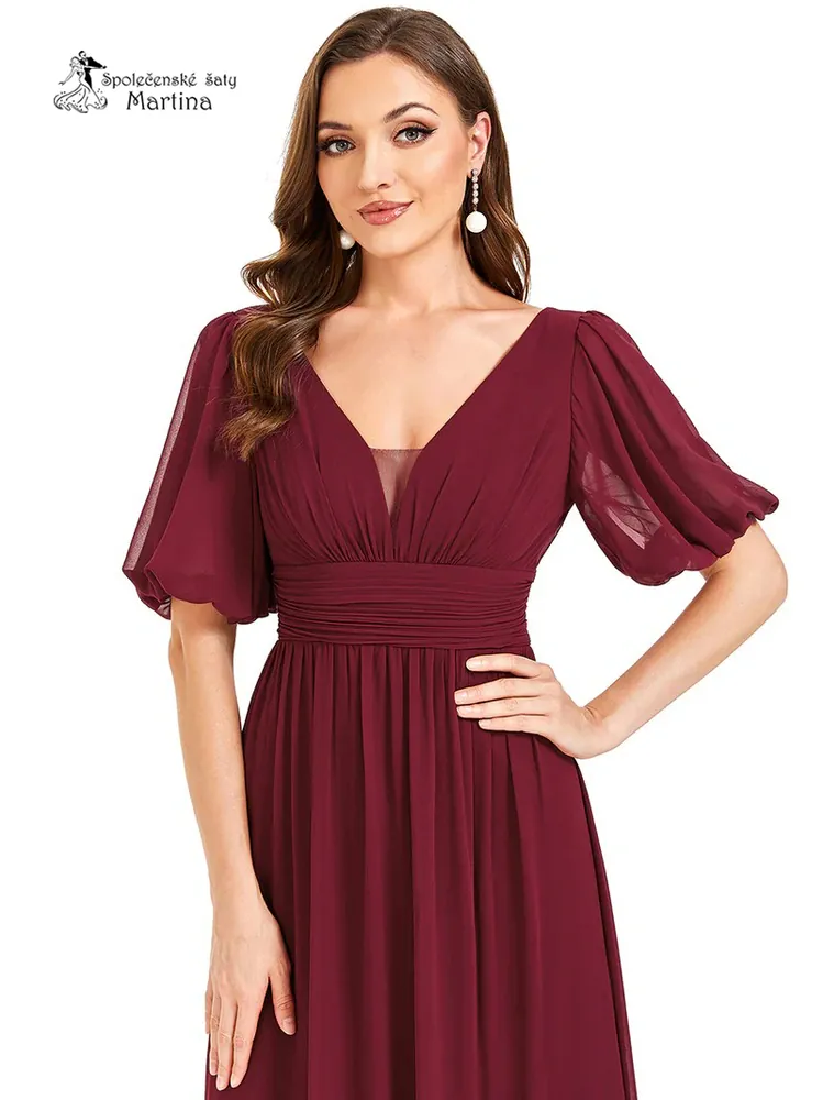 Vínové společenské šaty "Andra" s volnými rukávy
