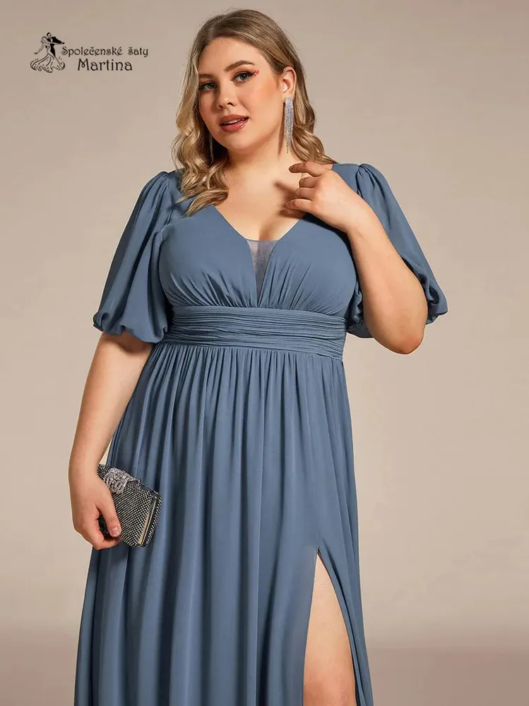 XXL staromodré společenské šaty "Andra" s volnými rukávy