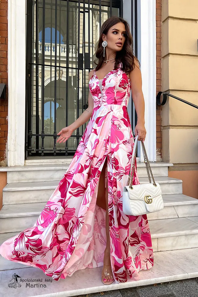 Růžové dlouhé letní šaty "Bithia"