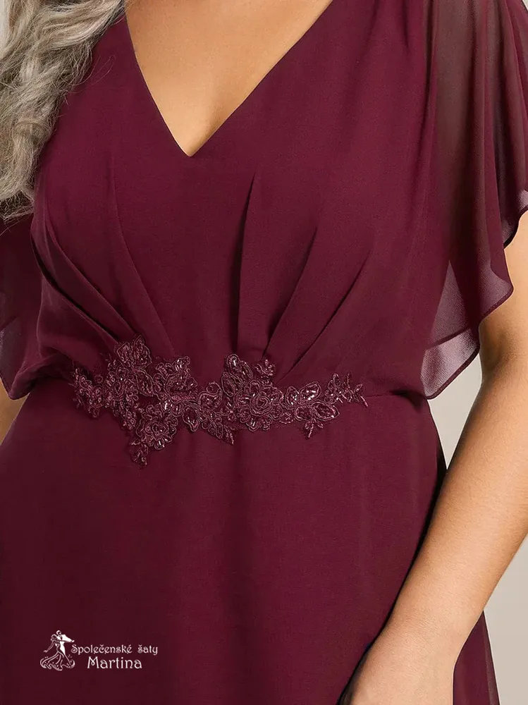 Vínové asymetrické plus size šaty "Calante"