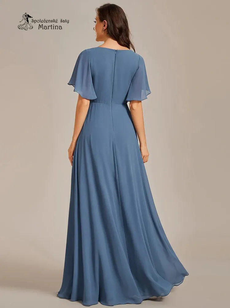 Staromodré šifonové šaty "Pandora" s volným rukávem a aplikací v pase