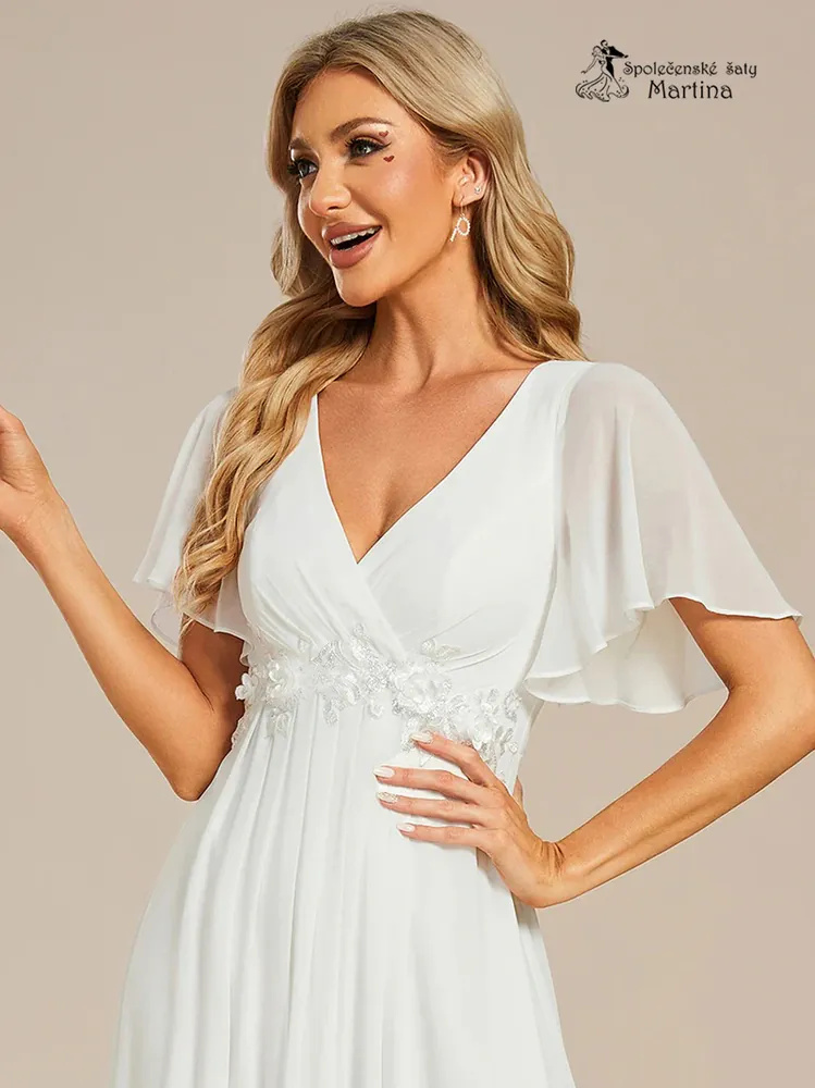 Svatební šifonové šaty "Pandora" s volným rukávem a aplikací v pase