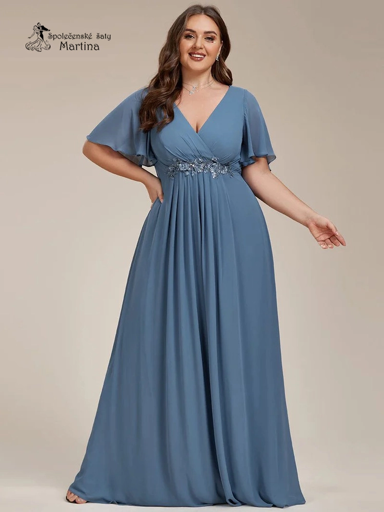 Staromodré šifonové XXL šaty "Pandora" s volným rukávem a aplikací v pase