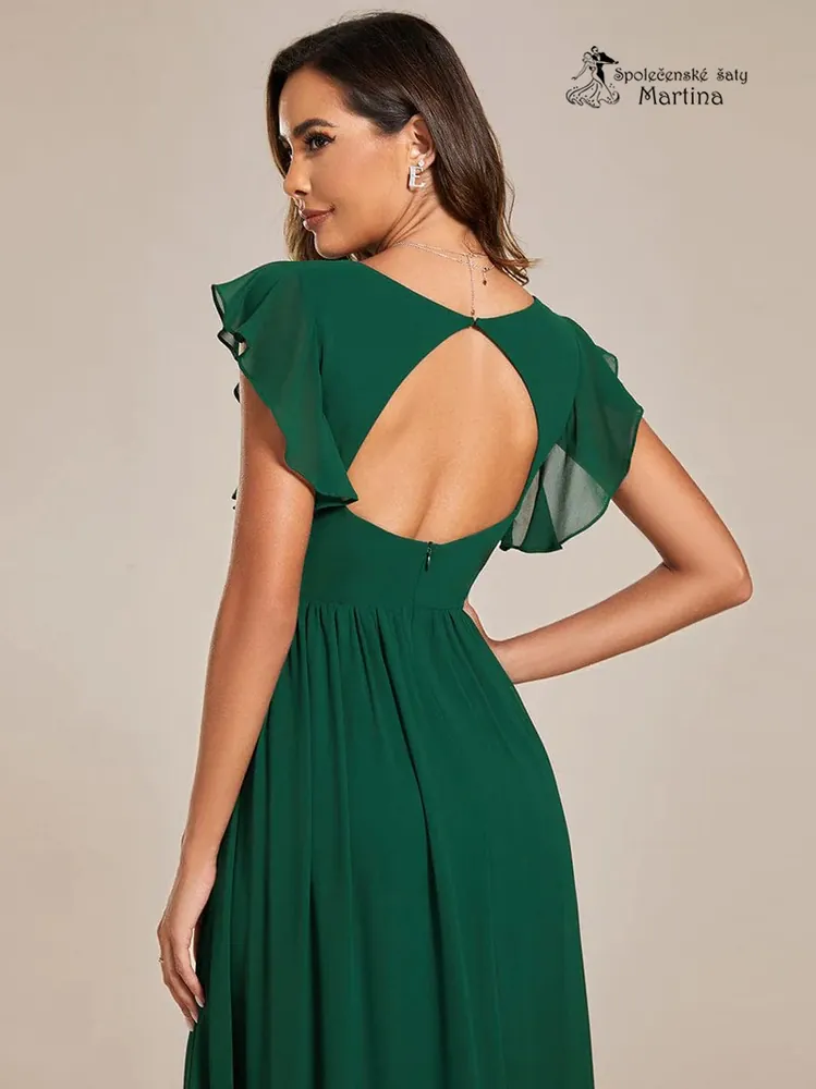 Zelené jednoduché elegantní šifonové šaty s rukávkem "Madison"