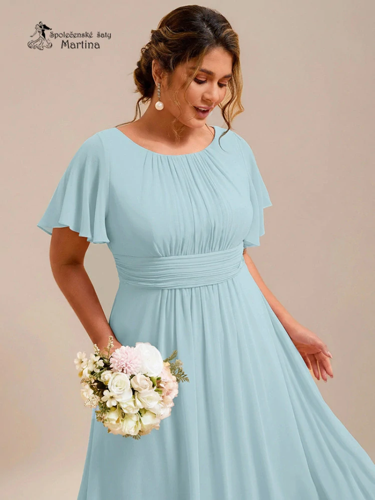 Světle modré šifonové šaty s rukávkem a žabičkováním na zádech "Stela"