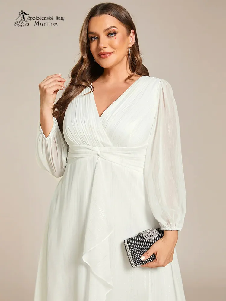 Plus size ecru midi šaty “Katie” s dlouhým rukávem