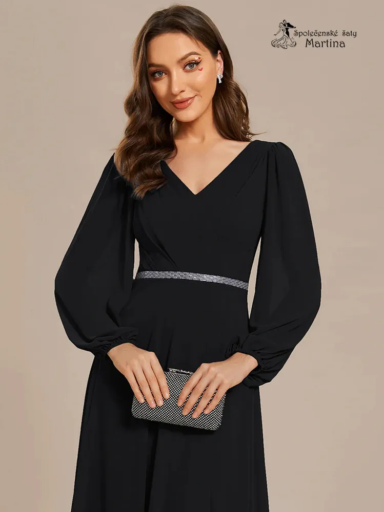 Černé společenské šaty s dlouhými rukávy "Kerenza" - vel. 46