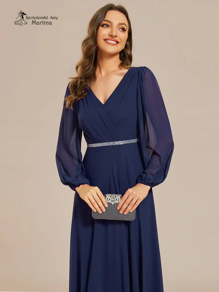 Tmavě modré společenské šaty s dlouhými rukávy "Kerenza"