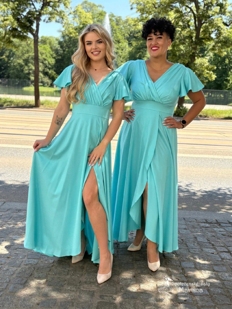 Tyrkysové třpytivé asymetrické společenské šaty "Lorin"