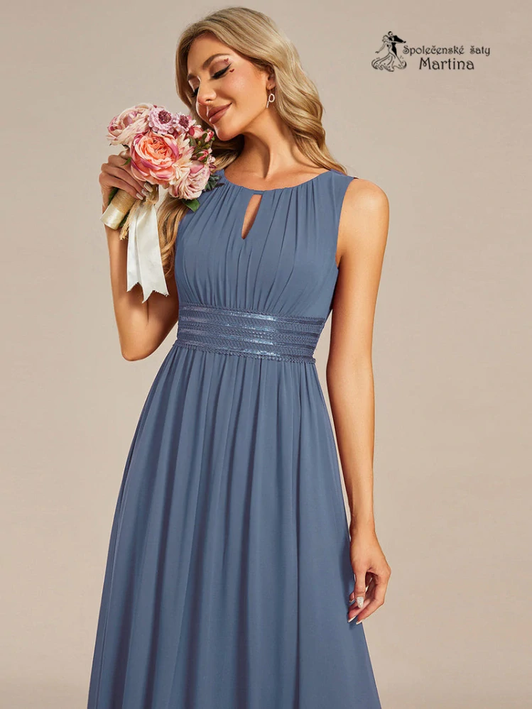 Dusty navy společenské šaty "Cherry" s lodičkovým výstřihem