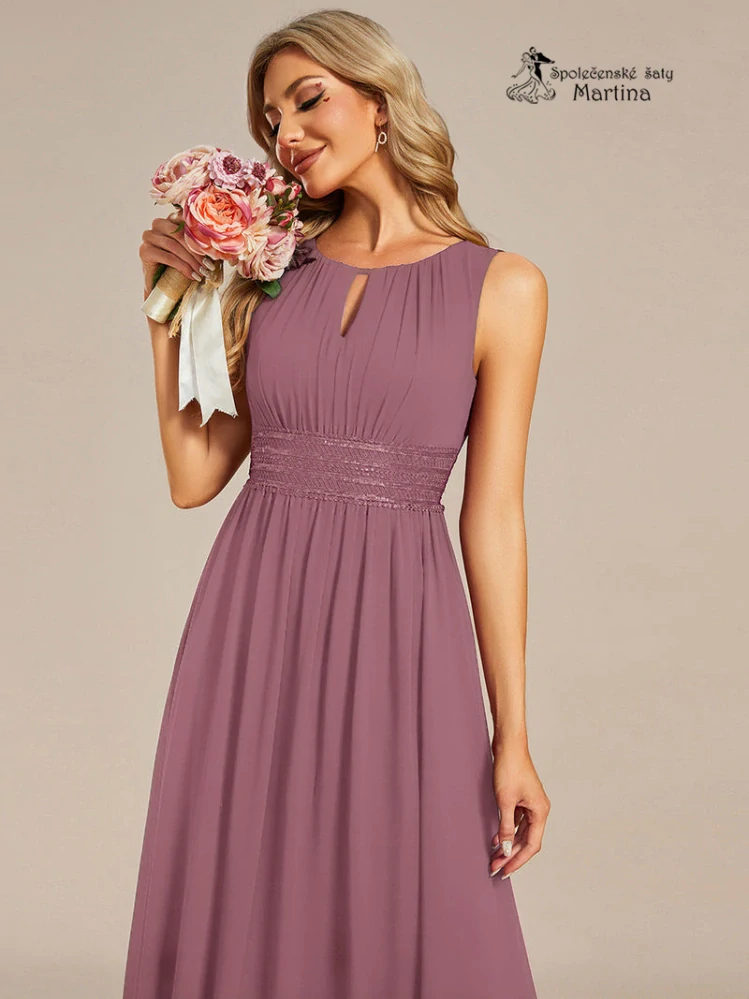 Šeříkové společenské šaty "Cherry" s lodičkovým výstřihem