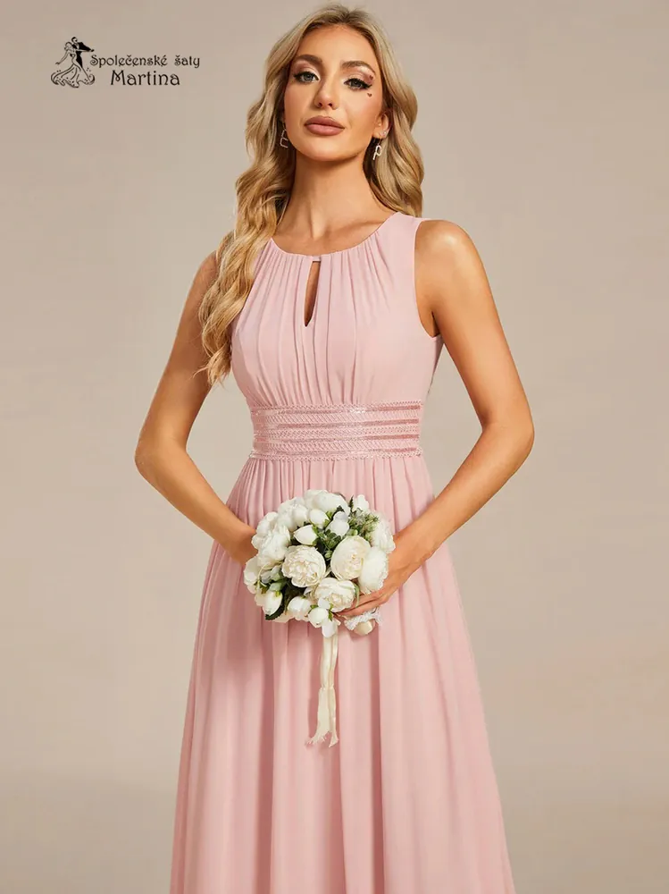 Růžové společenské šaty "Cherry" s lodičkovým výstřihem