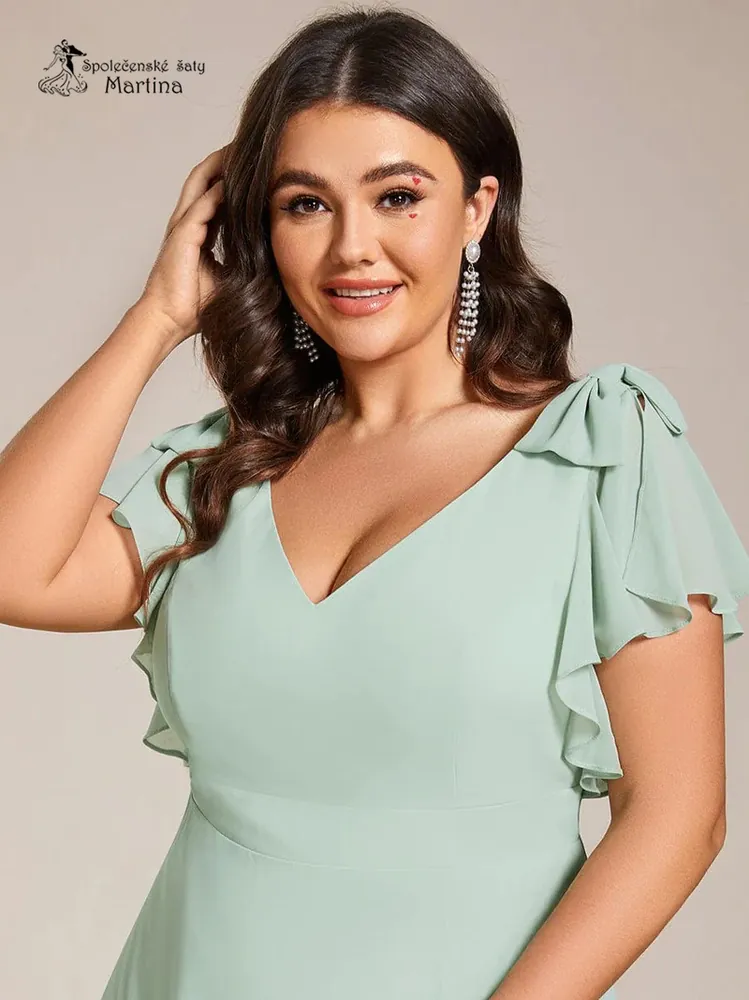 XXL zelenkavé šifonové šaty "Simone" pro družičku či svatebního hosta