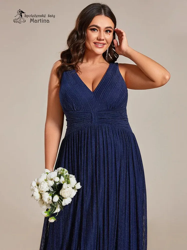 Tmavě modré XXL dlouhé společenské šaty "Astrid" z jemné žebrované látky