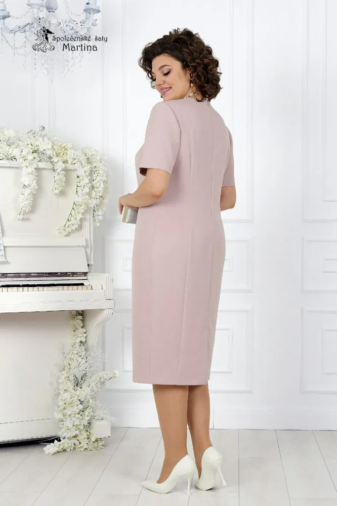 Pudrově růžové pouzdrové šaty s krajkovým kardiganem "Dominique" - vel. 44