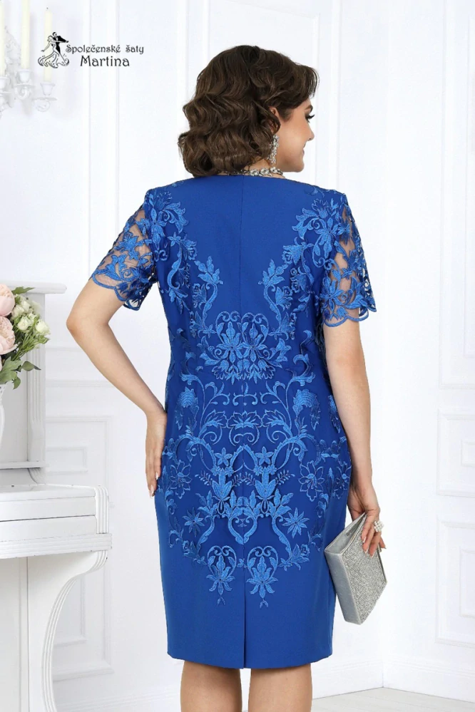 Královsky modré pouzdrové šaty s krátkým rukávem "Arista" pro svatební maminku či hosta  - vel. 40