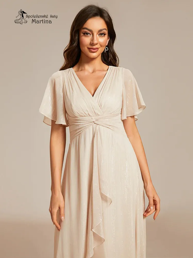 Champagne midi šaty "Natasha" s volnými rukávy