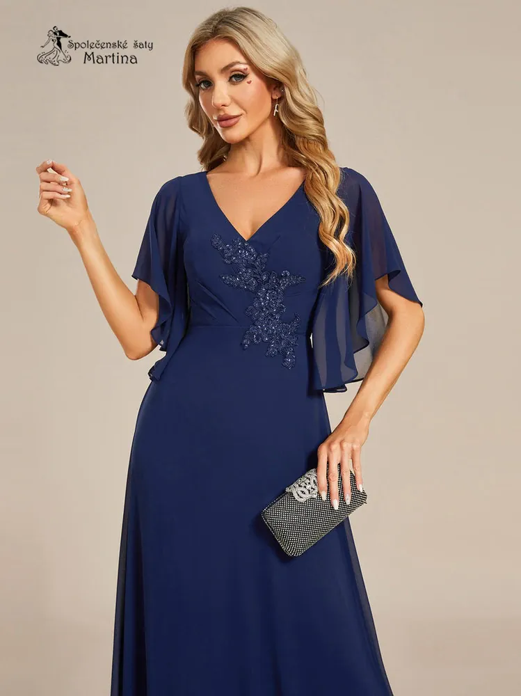 Tmavě modré společenské šaty "Spring" s volnými rukávy