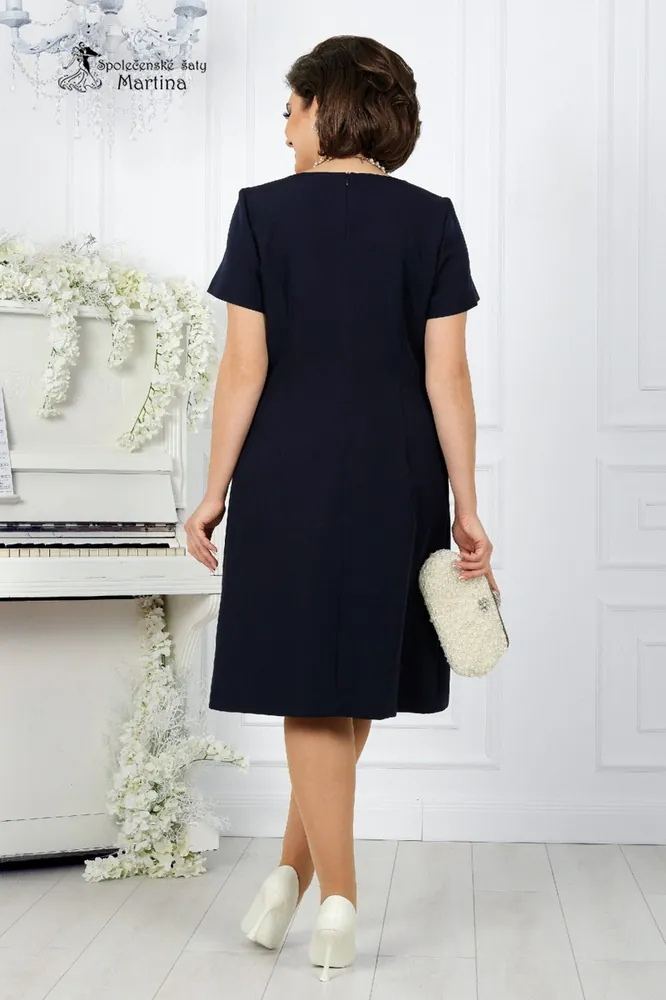 Tmavě modrý 2-dílný set volných šatů a kabátku "Jaida" - vel. 52