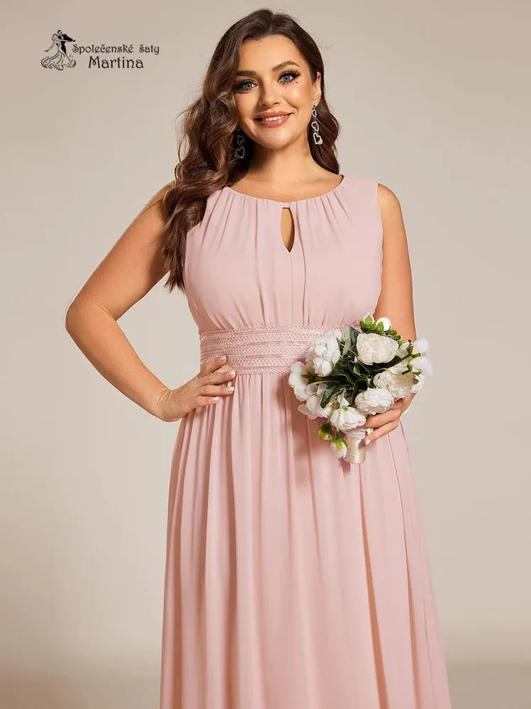 Růžové plus size společenské šaty "Cherry" s lodičkovým výstřihem