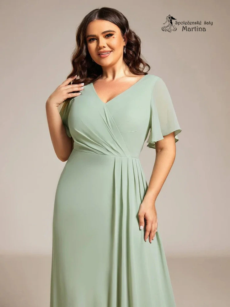 Elegantní mintové společenské plus size šaty s volnějším krátkým rukávem "Janine"