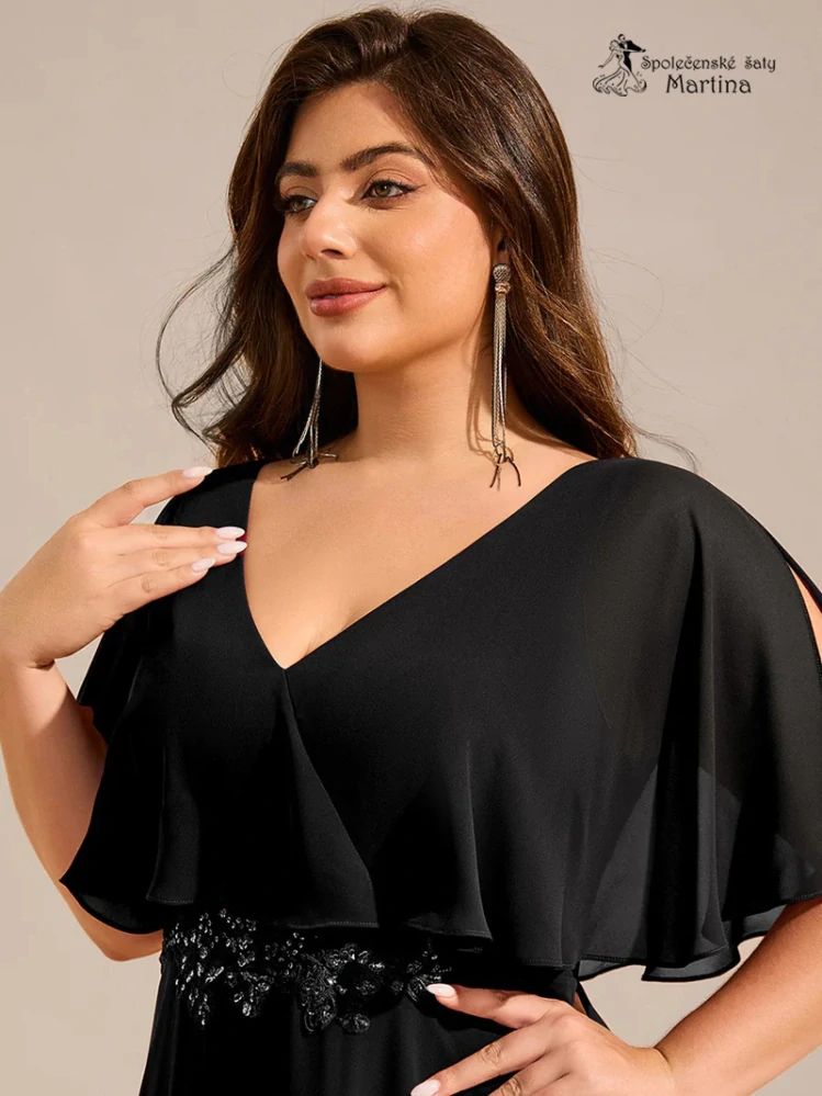 XXL černé šifonové šaty "Valentine" s netopýřími rukávy