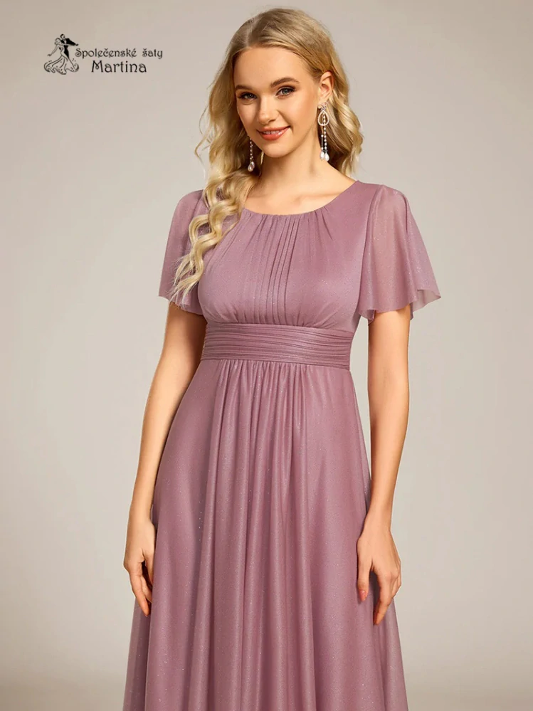 Starorůžové krátké midi jemně třpytivé šaty "Joel" s lodičkovým výstřihem