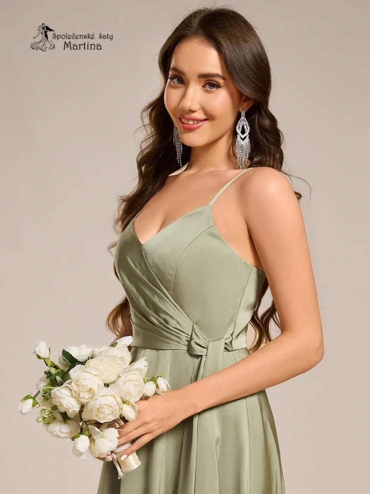 Sage green saténové šaty pro družičky či svatebního hosta "Hudson"