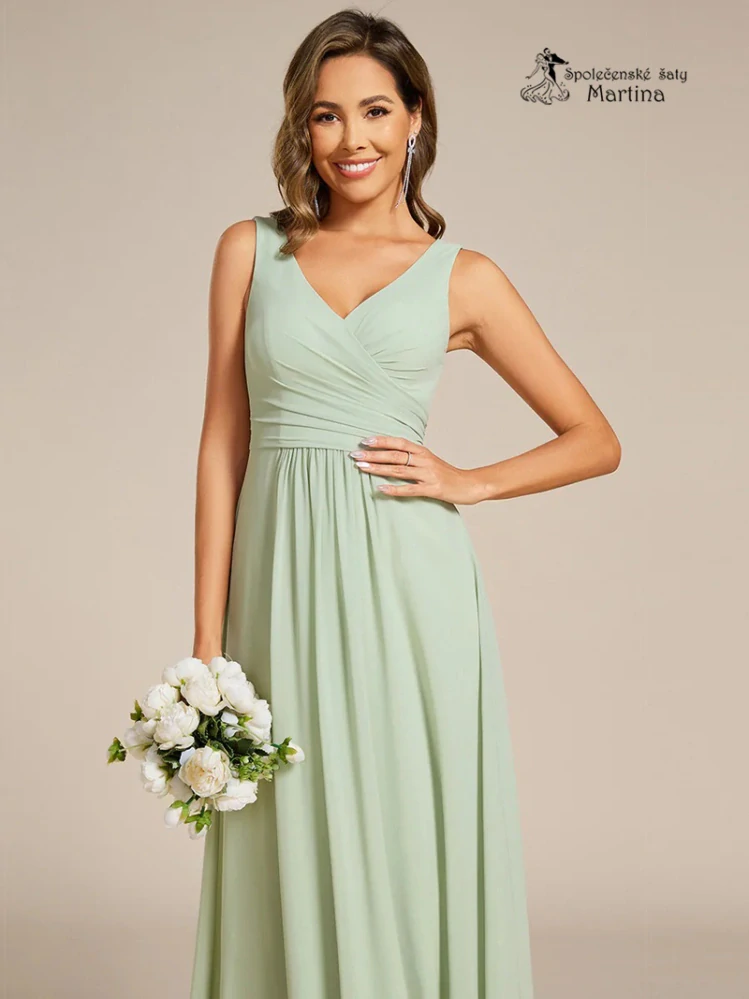 Světle zelené šaty pro družičku či svatební hostku na široká ramínka "Tara"