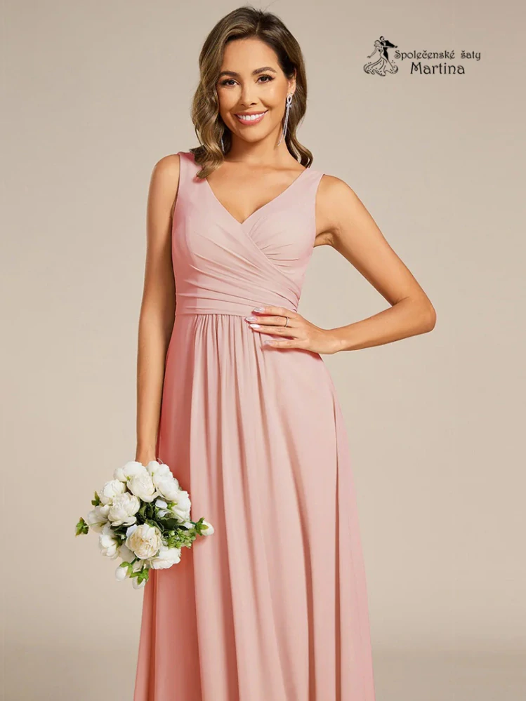 Světle růžové šaty pro družičku či svatební hostku na široká ramínka "Tara"