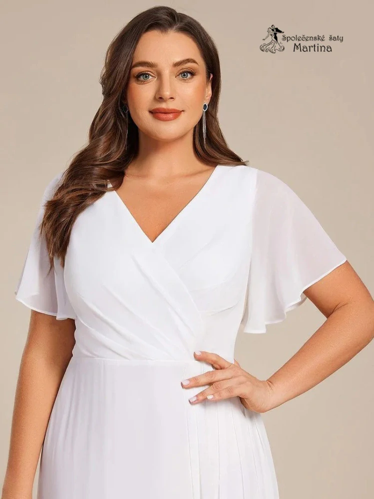 Elegantní svatební plus size šaty s volnějším krátkým rukávem "Janine"