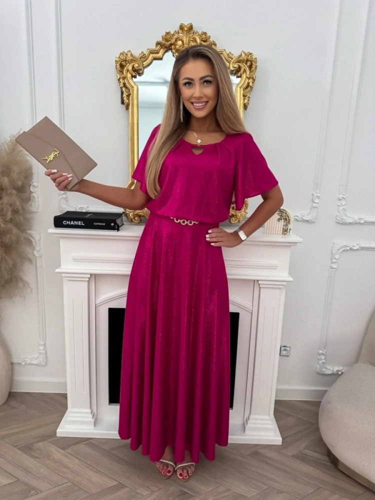 Amarantové společenské šaty "Primavera" s třpytivým efektem a širokou sukní - vel. 46