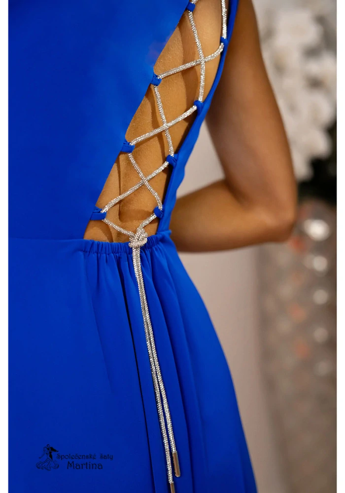 Královsky modré společenské šaty "Monako" na jedno rameno a šněrováním na zádech