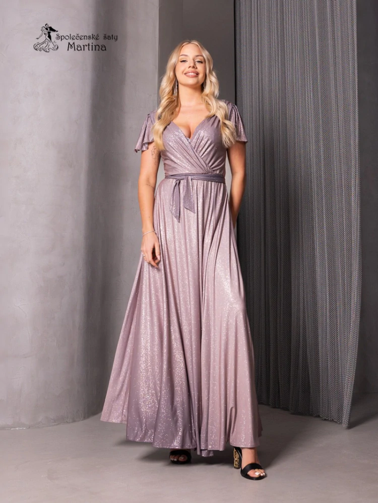 Třpytivé lila-růžové společenské šaty "Veronika" s ombré efektem - vel. 50