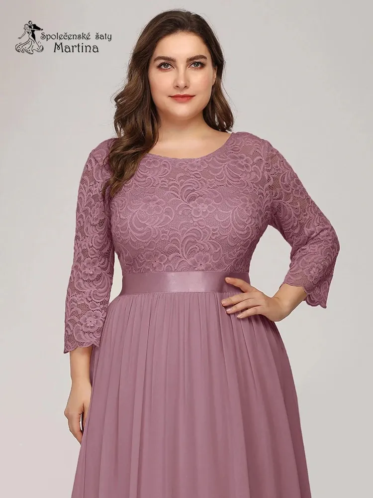 Starorůžové společenské šaty s 3/4 krajkovými rukávy "Trish XXL"