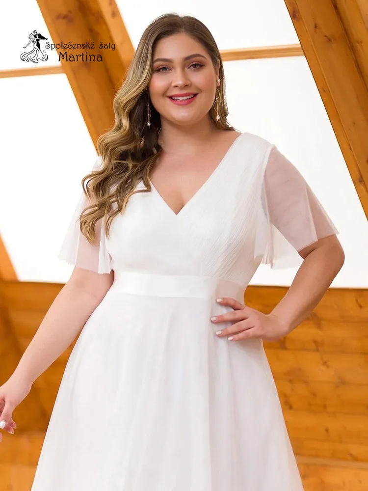 Bílé svatební tylové šaty s krátkým rukávkem “Broke XXL”
