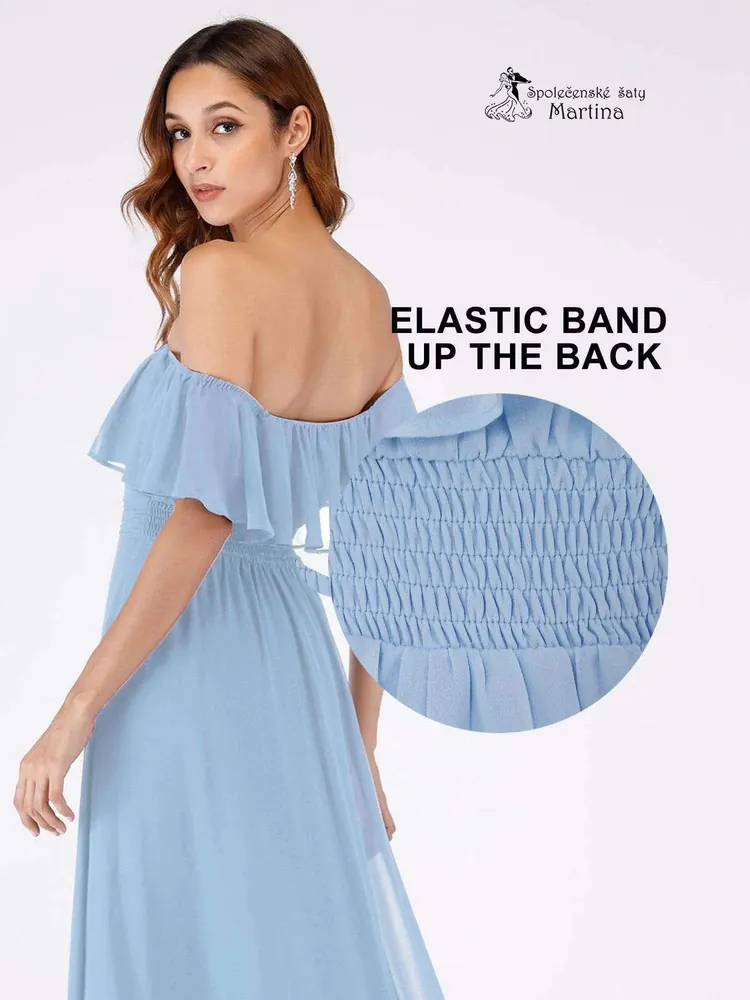 Blankytně modré šaty pro družičky "Alma" se spadenými rukávy 