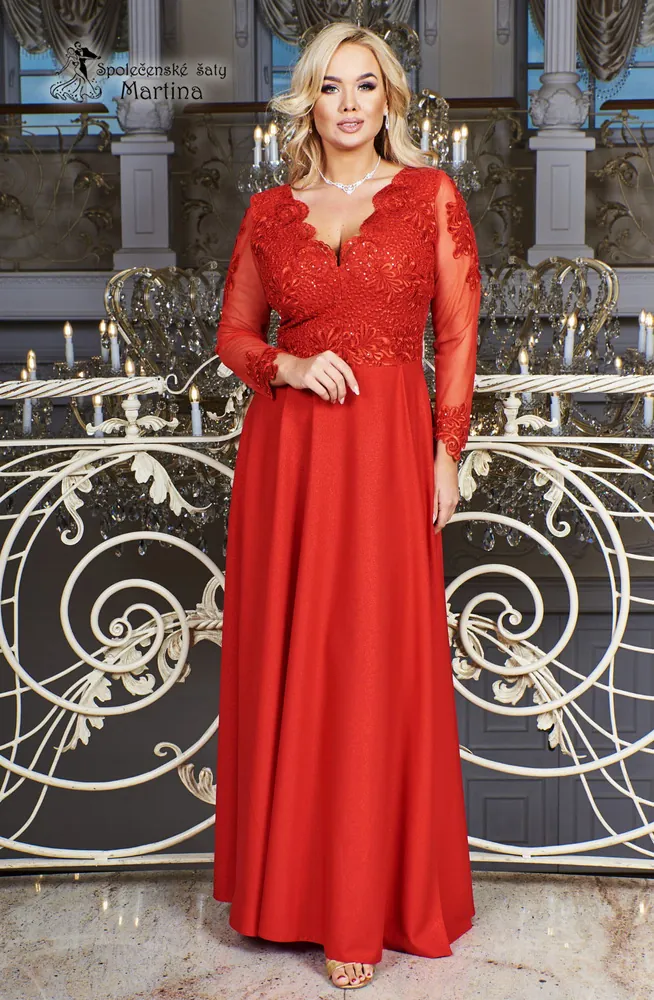 Červené dlouhé společenské šaty "Carmen"