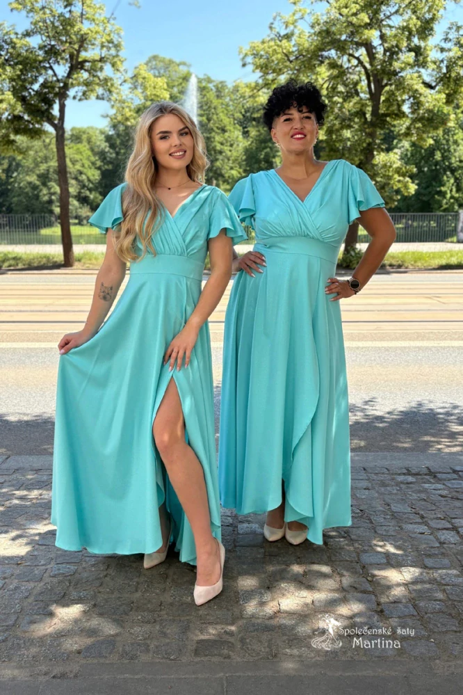 Tyrkysové třpytivé asymetrické společenské šaty "Lorin"