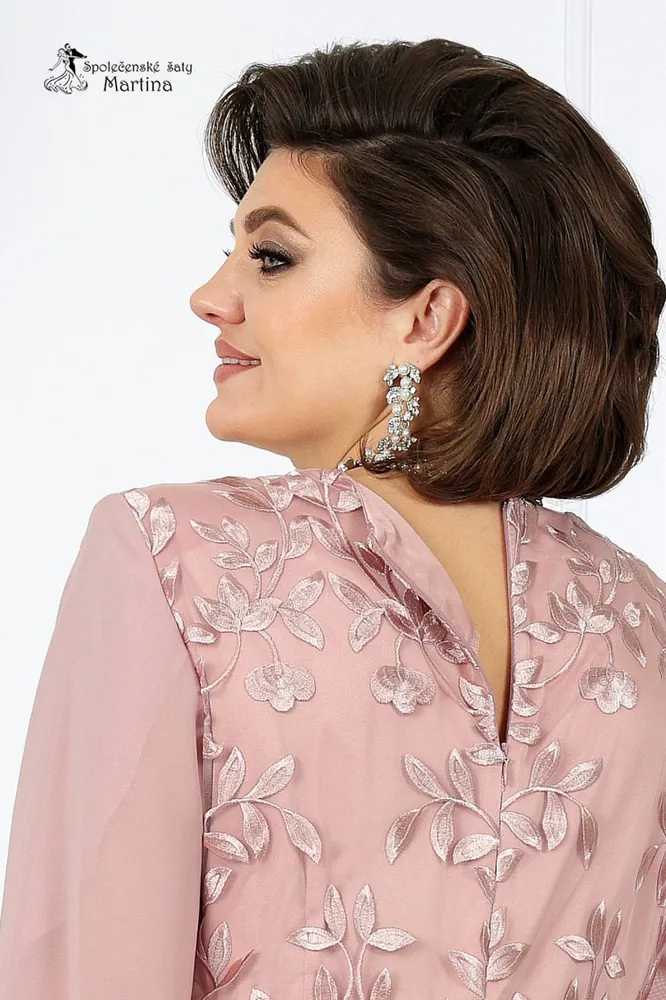 Pudrově růžové pouzdrové šaty "Julianna" s netopýřími šifonovými rukávy - vel. 50