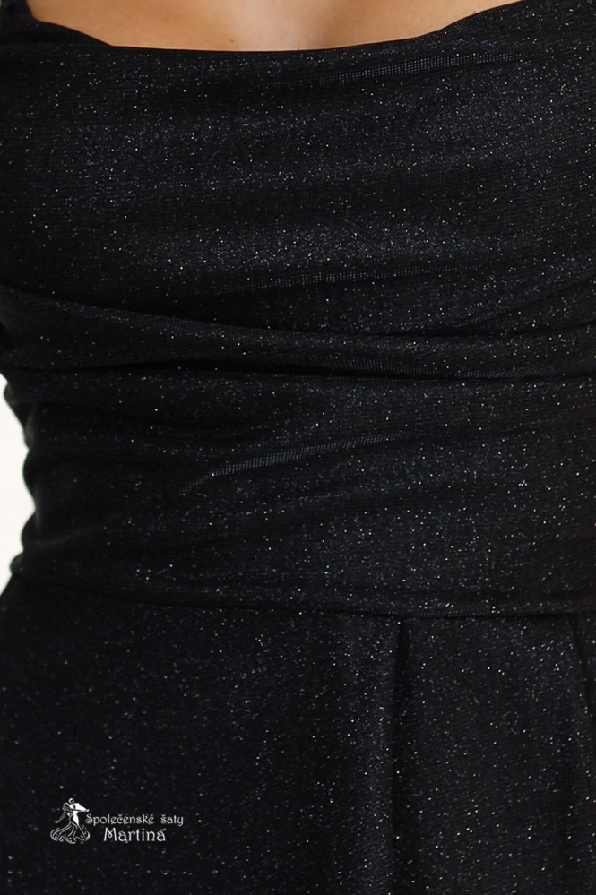 Černé brokátové společenské šaty "Harley" s rozparkem a spadlým výstřihem