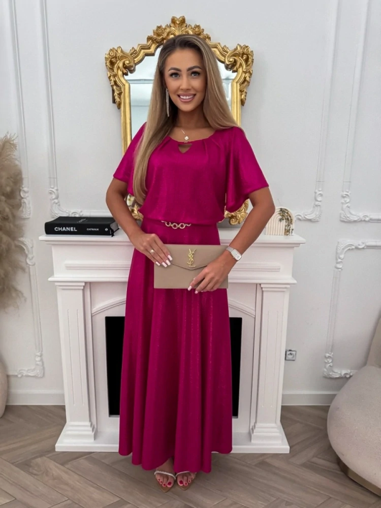 Amarantové společenské šaty "Primavera" s třpytivým efektem a širokou sukní - vel. 46