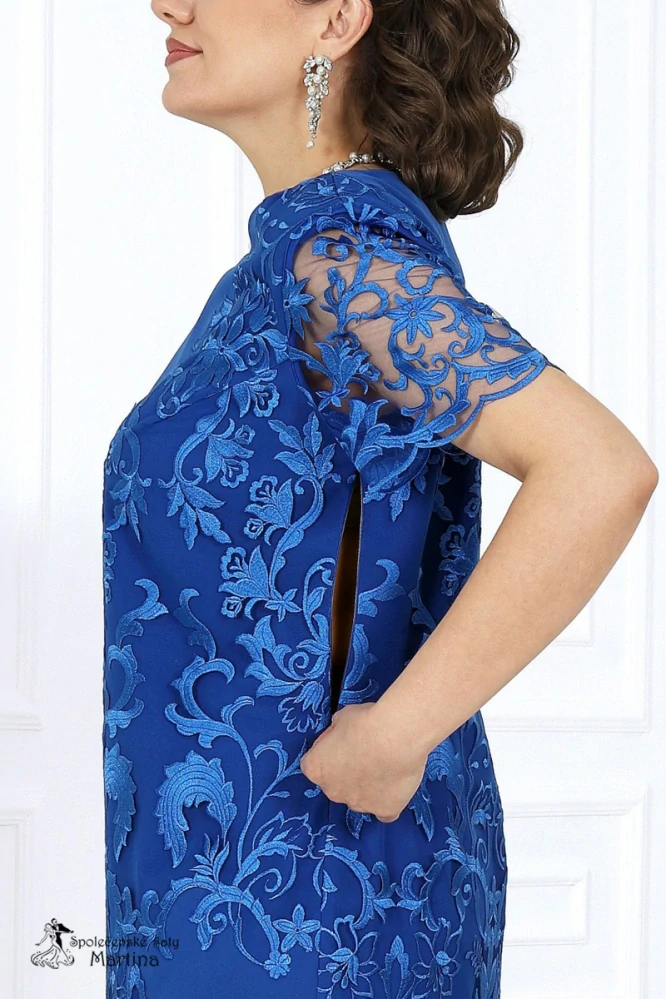 Královsky modré pouzdrové šaty s krátkým rukávem "Arista" pro svatební maminku či hosta  - vel. 40