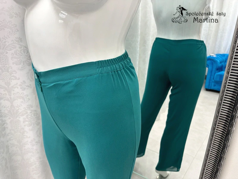 Smaragdově zelený šifonový 3-dílný kalhotový komplet "Dagmara" - vel. 46