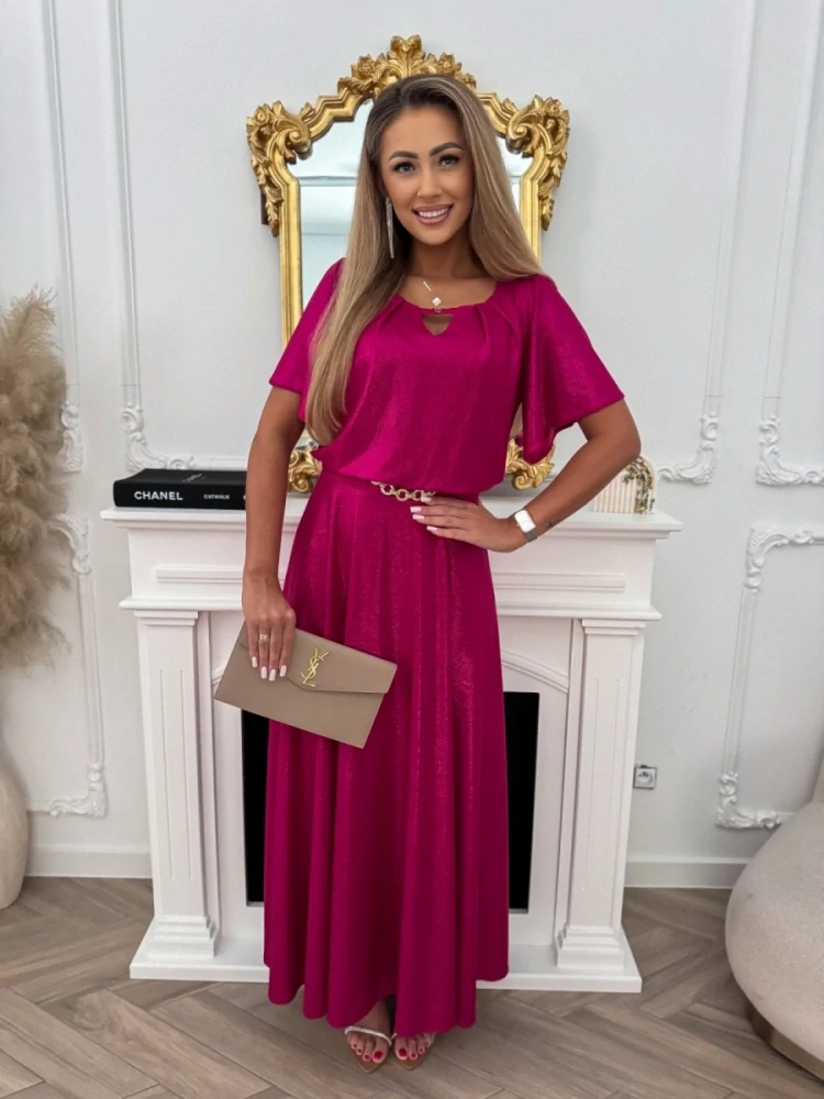 Amarantové společenské šaty "Primavera" s třpytivým efektem a širokou sukní - vel. 46